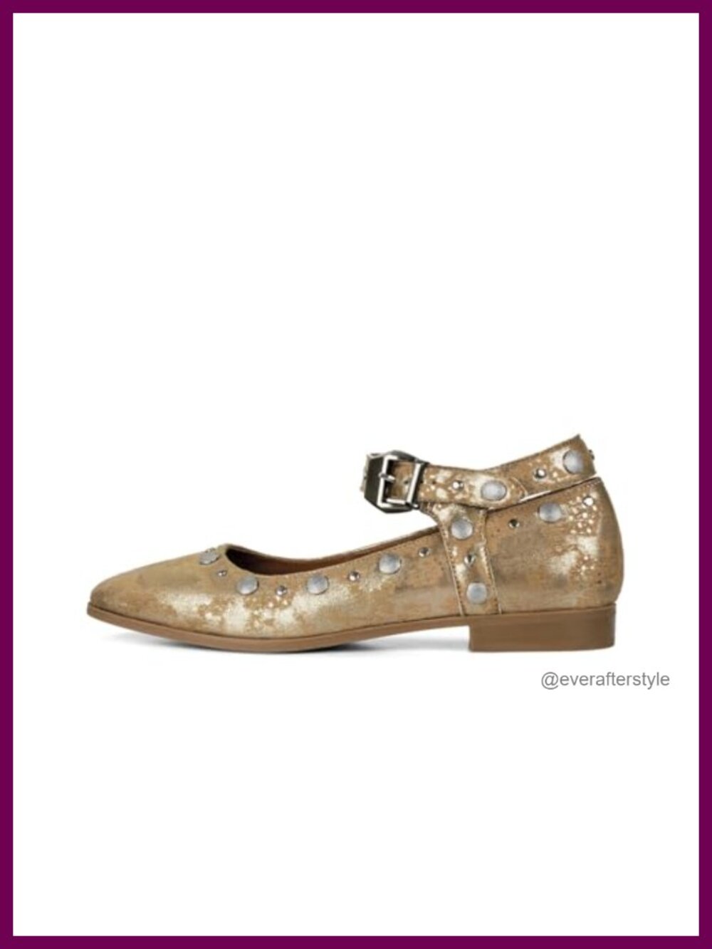 Studded Mary Jane Ballet Flats Square Toe Buckle Strap Faux Leather Women's